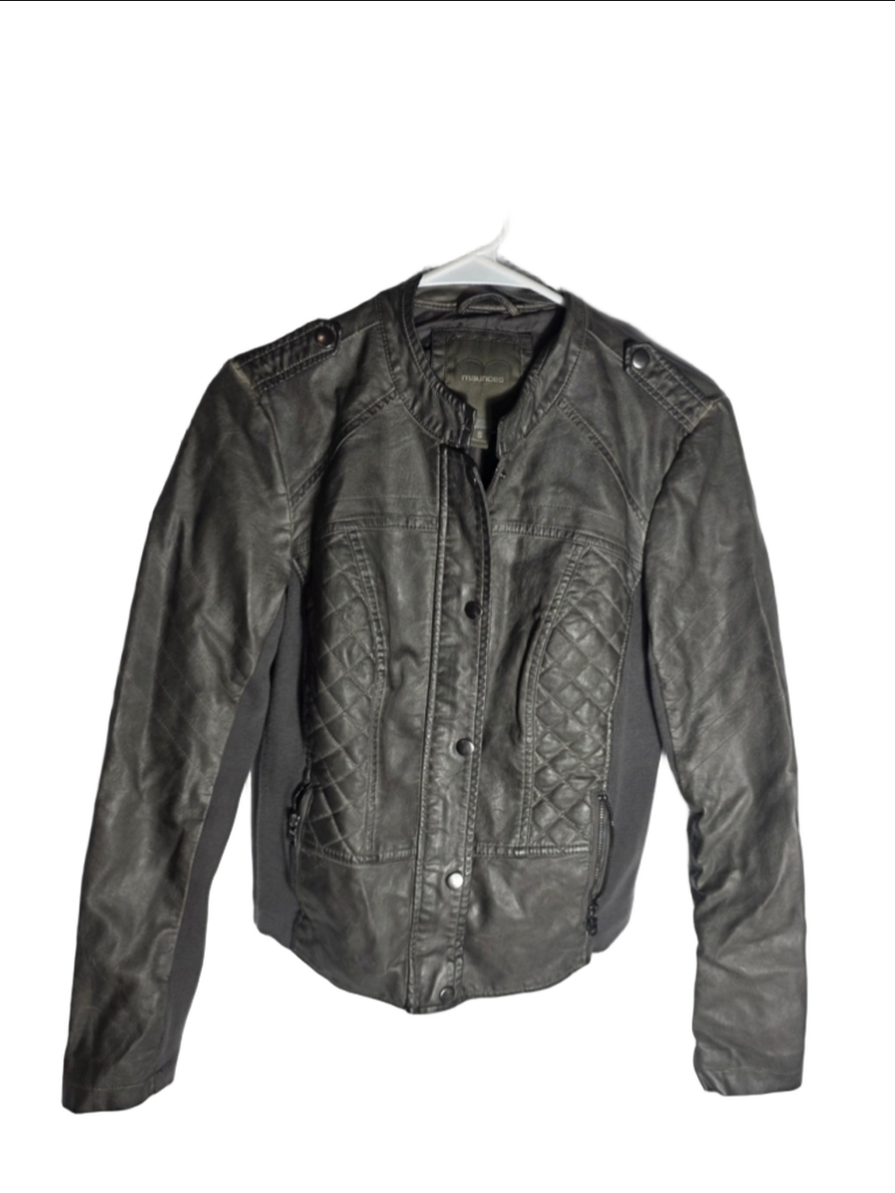 Women's Maurices Faux Leather Quilted Jacket Grey Size S bikercore sexy chic